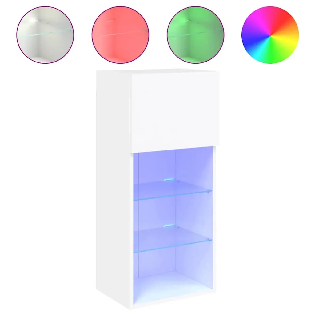 TV Cabinets Engineered Wood 40.5x30x90cm White Set of 2 with RGB LED Lights