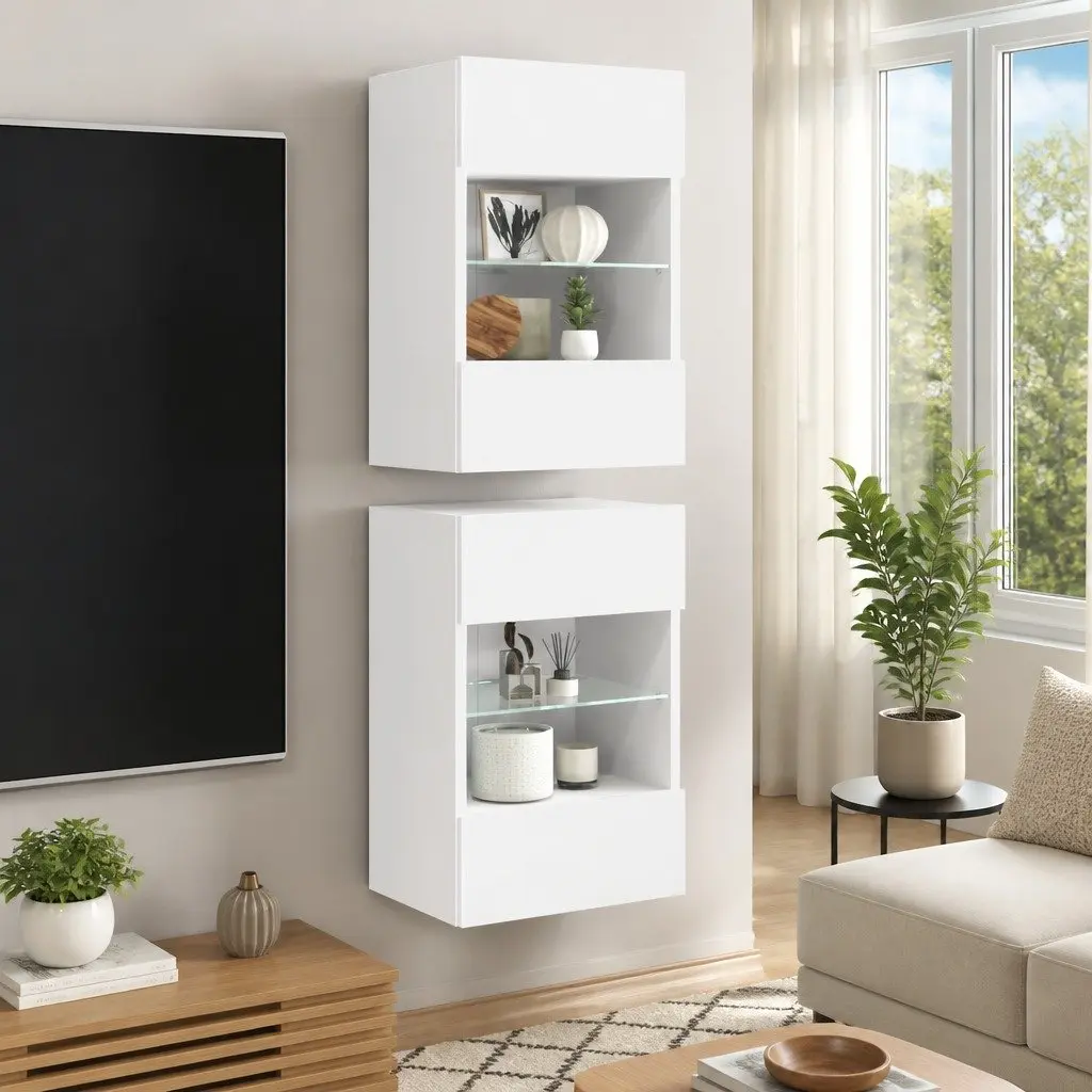RGB LED Wall Cabinets TV Unit 2 pcs White 40x30x60.5 cm