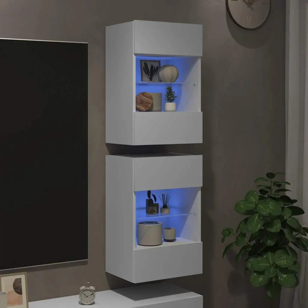 RGB LED Wall Cabinets TV Unit 2 pcs White 40x30x60.5 cm