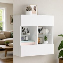 Floating White TV Wall Cabinet with RGB LED Lighting
