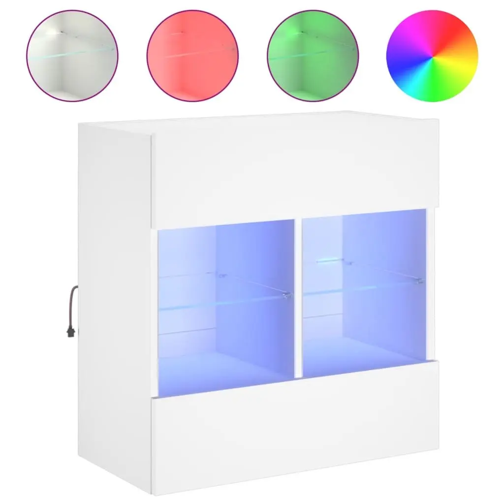 Floating White TV Wall Cabinet with RGB LED Lighting