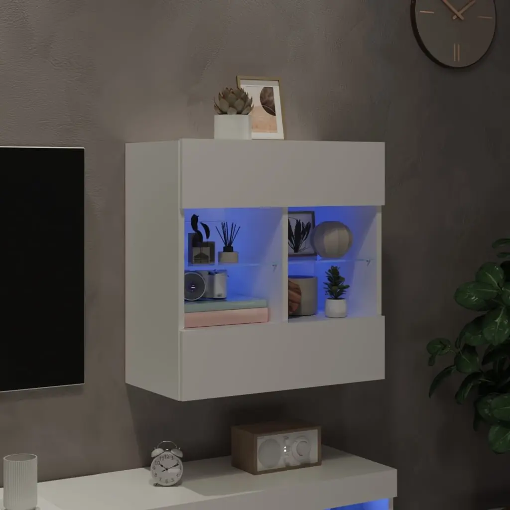 Floating White TV Wall Cabinet with RGB LED Lighting
