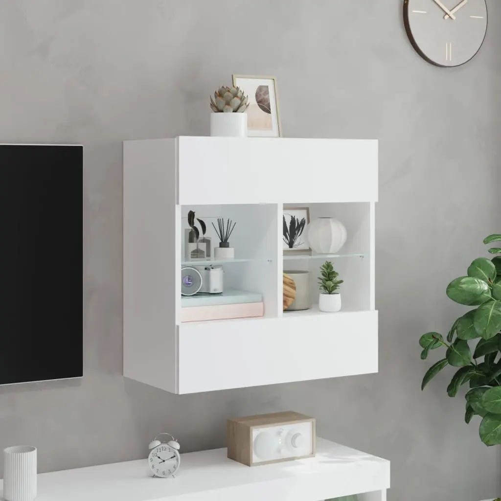 Floating White TV Wall Cabinet with RGB LED Lighting