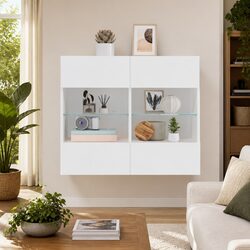White TV Wall Cabinet with Customizable RGB LED Lights