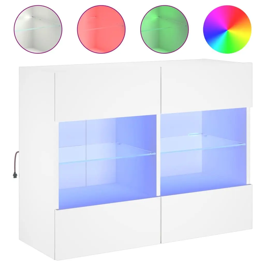 White TV Wall Cabinet with Customizable RGB LED Lights