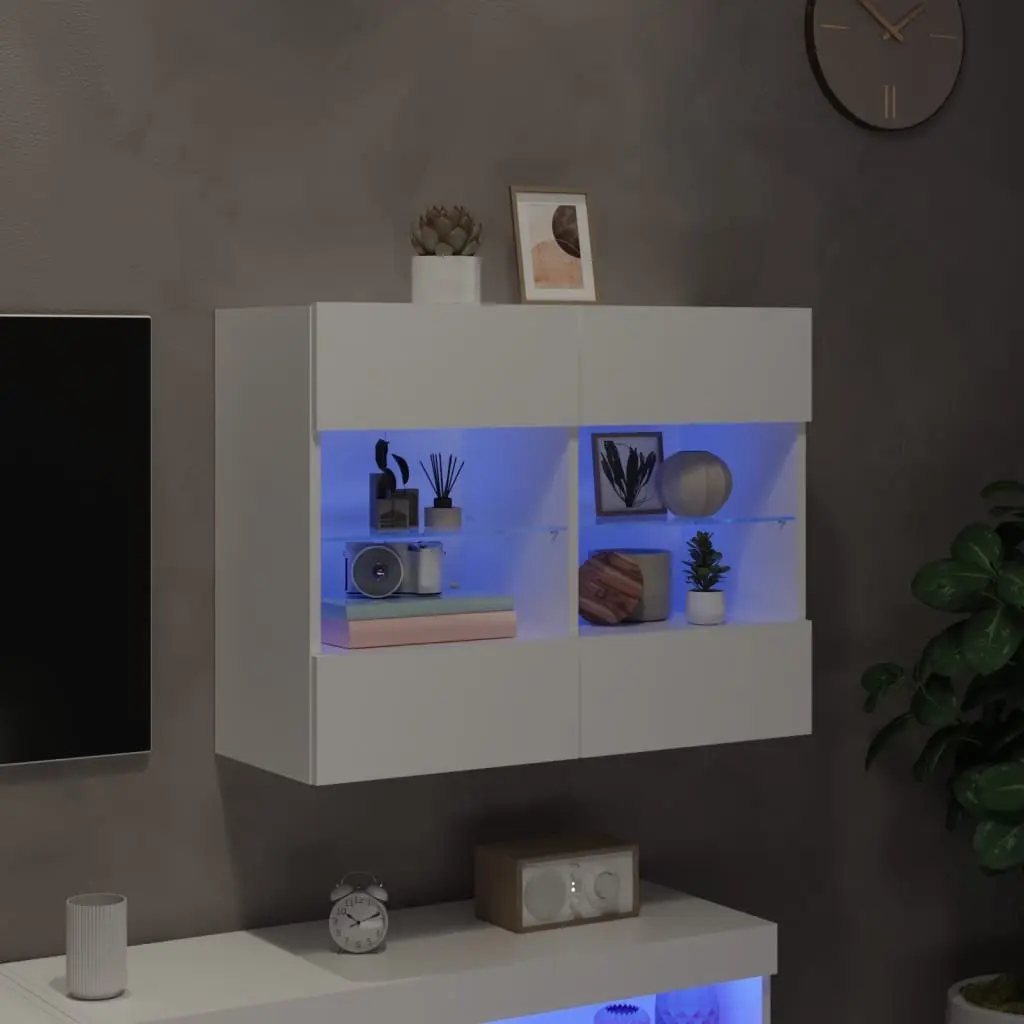 White TV Wall Cabinet with Customizable RGB LED Lights