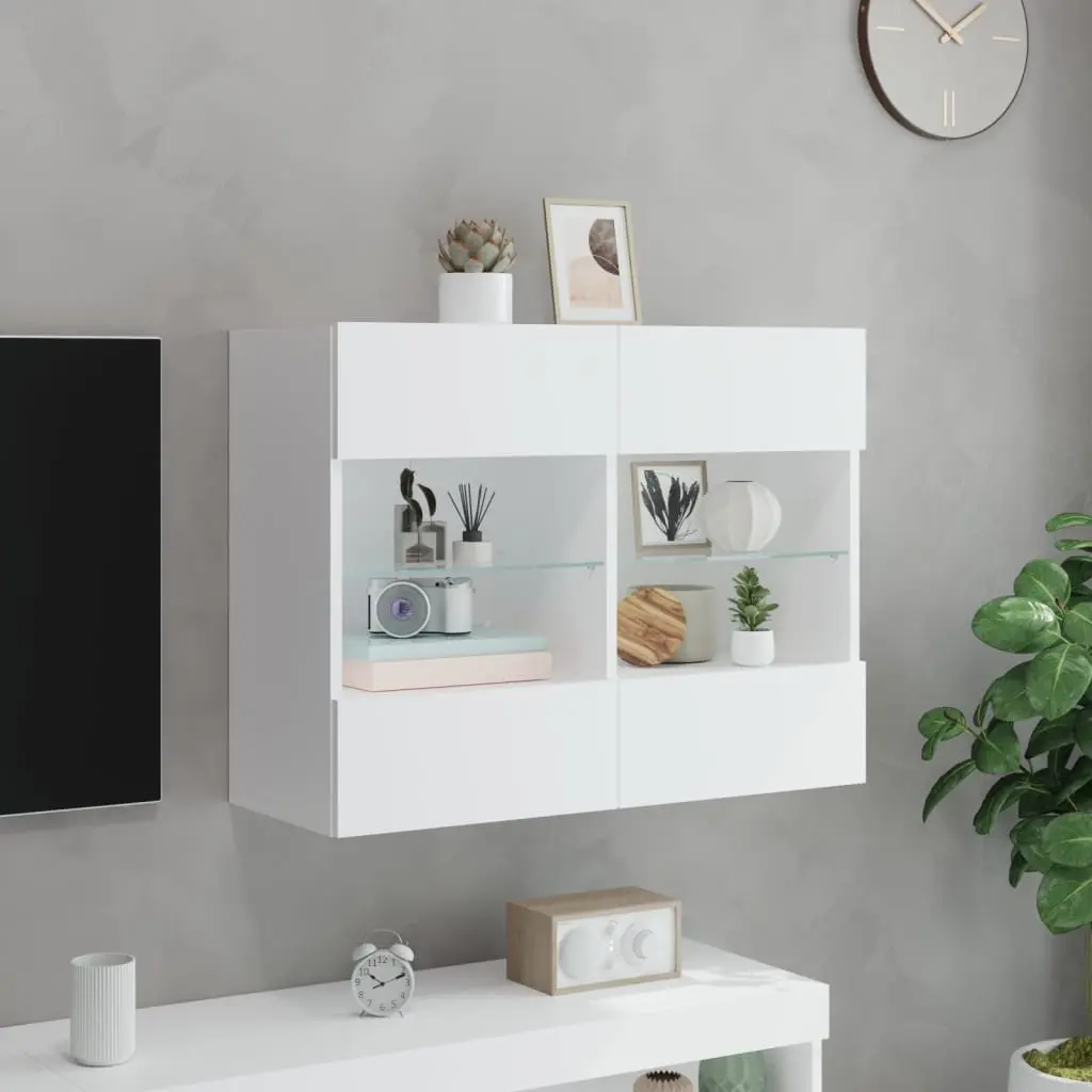 White TV Wall Cabinet with Customizable RGB LED Lights
