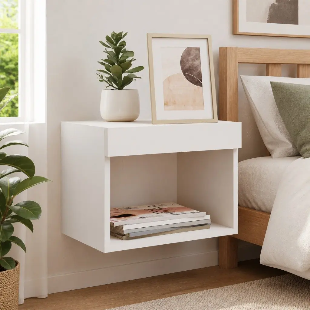 Wall-mounted Bedside Cabinet with RGB LED Lights