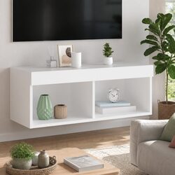 Stylish White TV Cabinet with RGB LED Lights 80x30x30cm