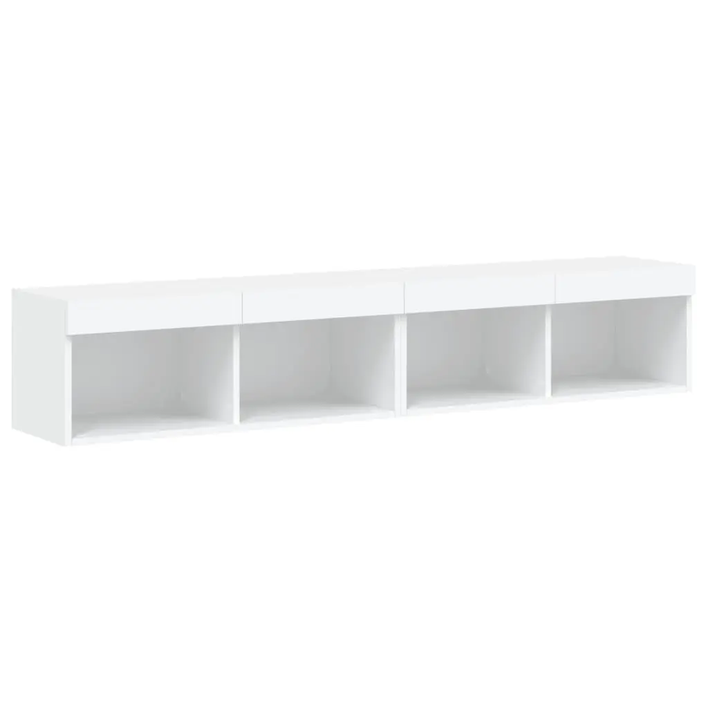 White TV Cabinet with RGB LED Lights, Set of 2