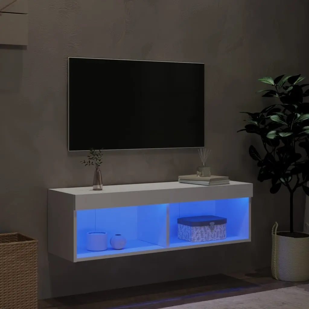 Wall-Mounted TV Cabinet with RGB LED Lights