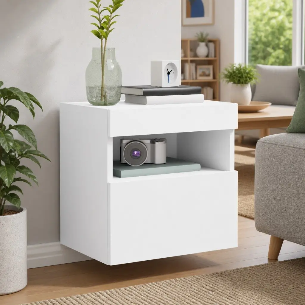 TV Wall Cabinets Engineered Wood 40cm White 2pc with RGB LED Lights