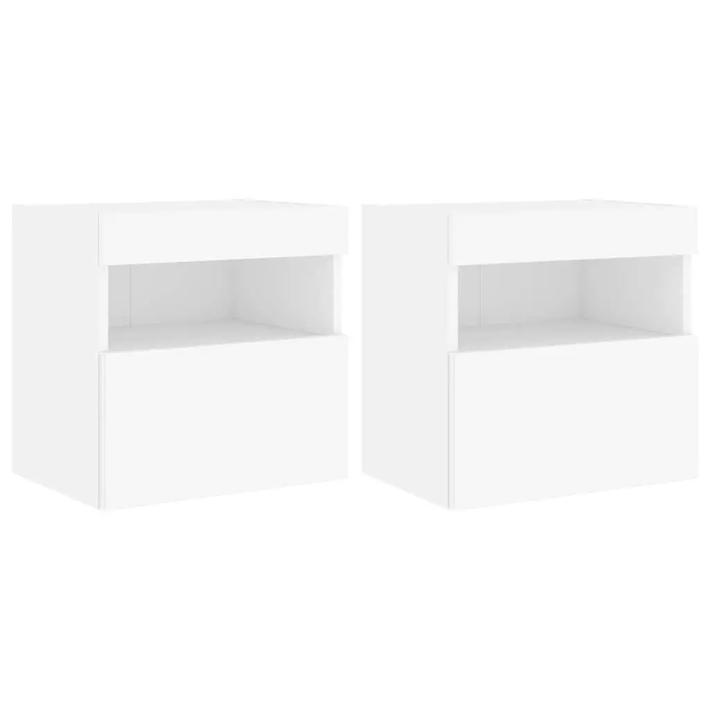 TV Wall Cabinets Engineered Wood 40cm White 2pc with RGB LED Lights