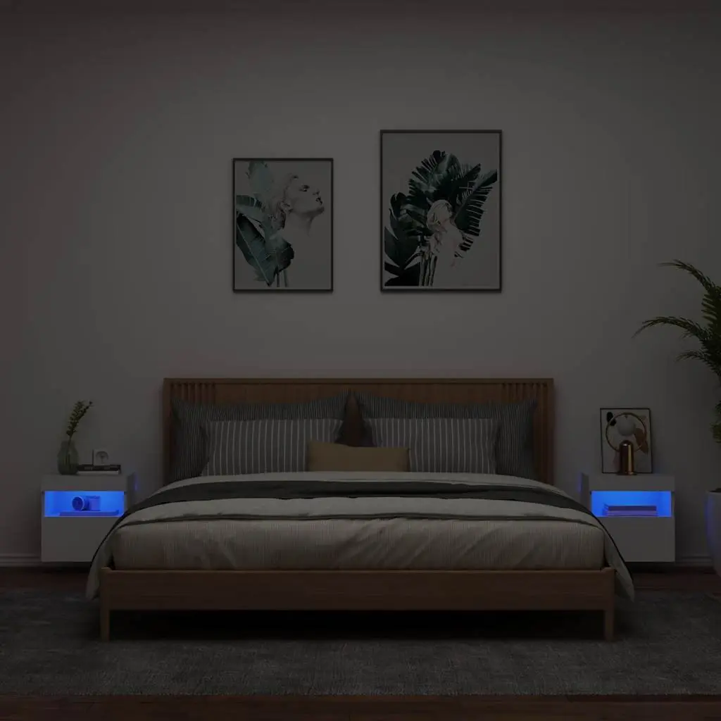 TV Wall Cabinets Engineered Wood 40cm White 2pc with RGB LED Lights