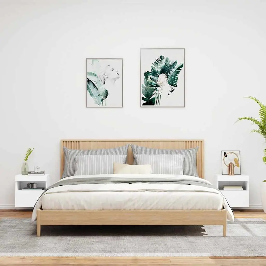 TV Wall Cabinets Engineered Wood 40cm White 2pc with RGB LED Lights