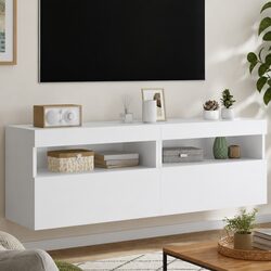 Sturdy TV Wall Cabinet with RGB LED Lighting in White