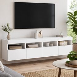 White TV Wall Cabinet with RGB LED Lights 80x30x40cm