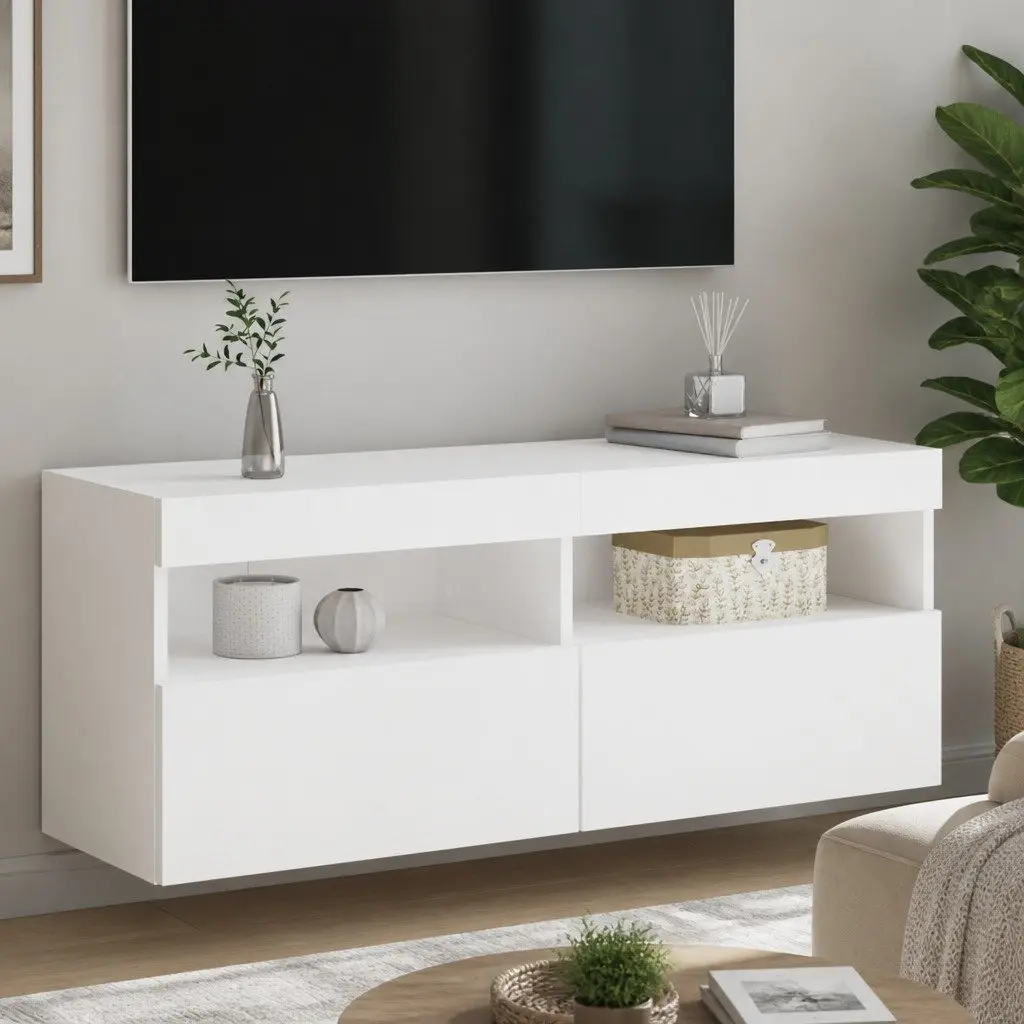 White Floating Media Unit with RGB LED Lights