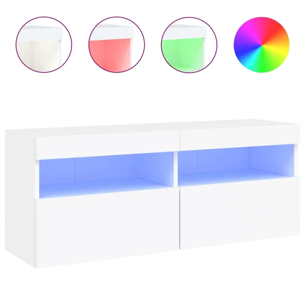 White Floating Media Unit with RGB LED Lights