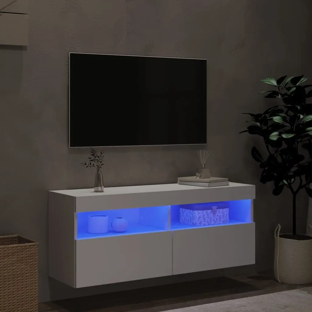White Floating Media Unit with RGB LED Lights