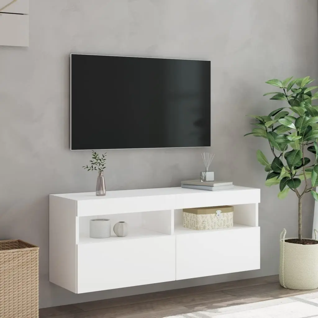 White Floating Media Unit with RGB LED Lights