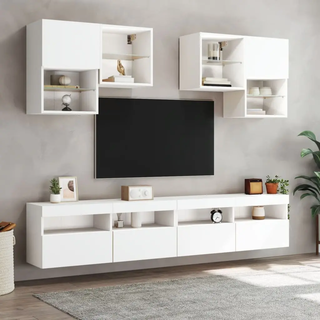 White Floating Media Unit with RGB LED Lights