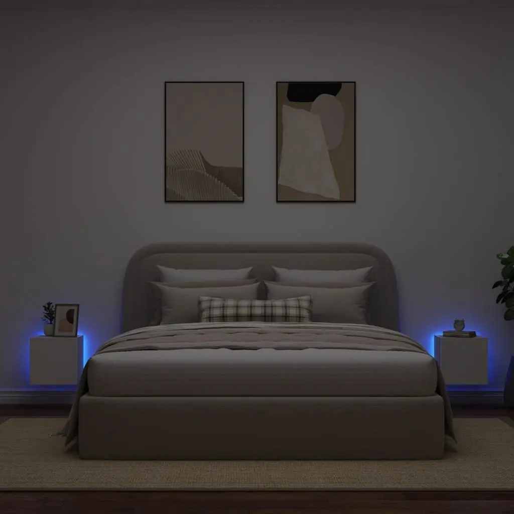 TV Wall Cabinets Engineered Wood 30.5 x 35 x 30 cm White 2 Piece with RGB LED Lights