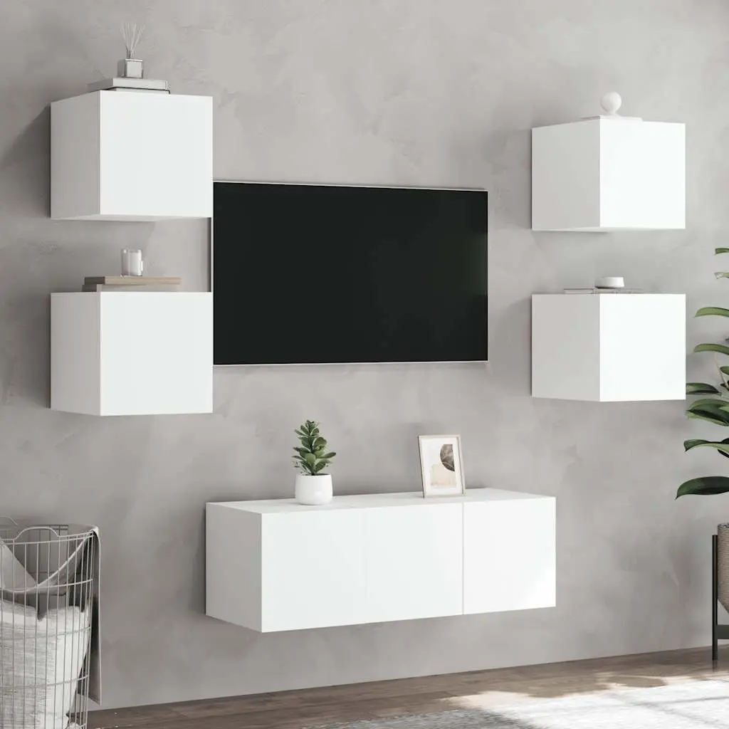 TV Wall Cabinets Engineered Wood 30.5 x 35 x 30 cm White 2 Piece with RGB LED Lights