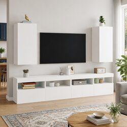 RGB LED TV Wall Cabinet in White Floating Design 30.5x35x70cm