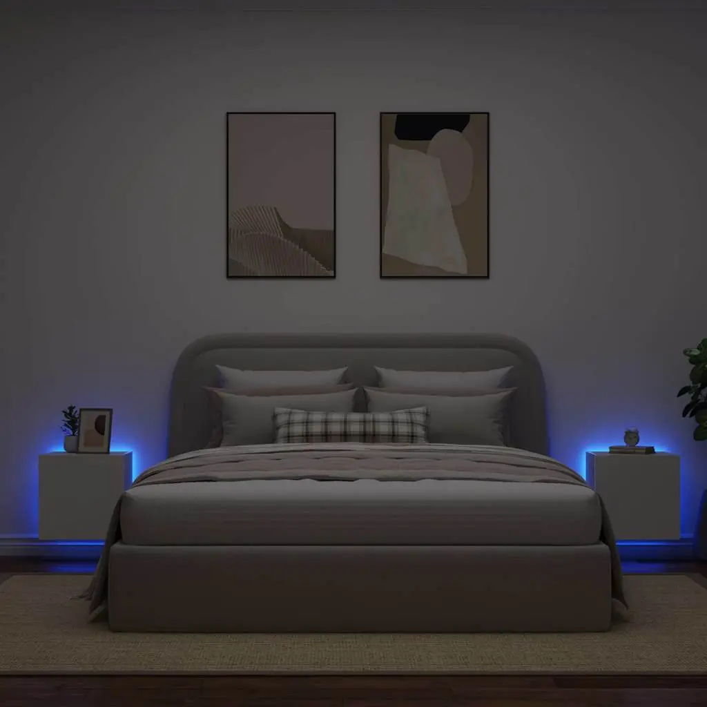 White Floating TV Wall Cabinets with RGB LED