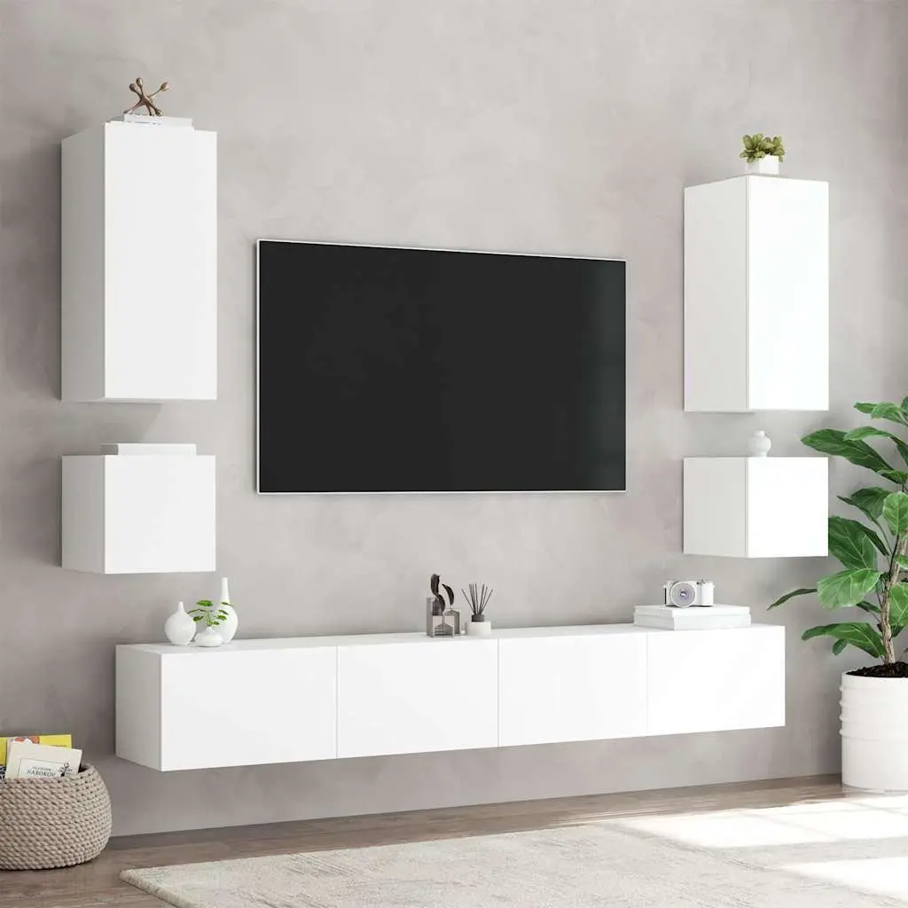 White Floating TV Wall Cabinets with RGB LED