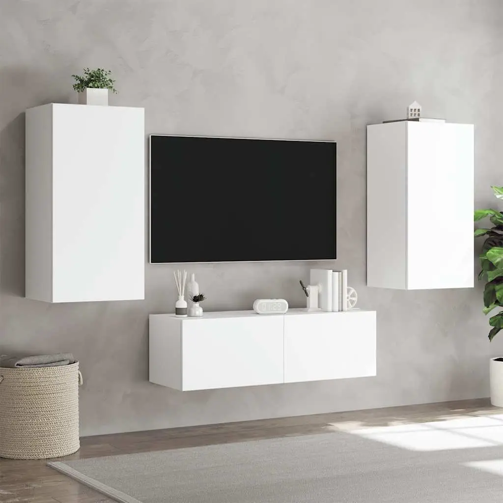 White Floating TV Cabinet with RGB LED Lights