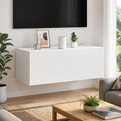 Premium White TV Wall Cabinet with Custom RGB LED Lights