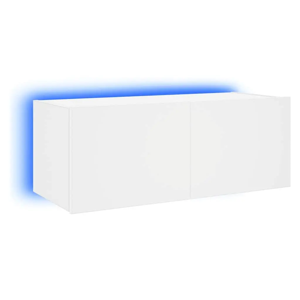 TV Wall Cabinet Engineered Wood 80x35x31cm White RGB LED Lights