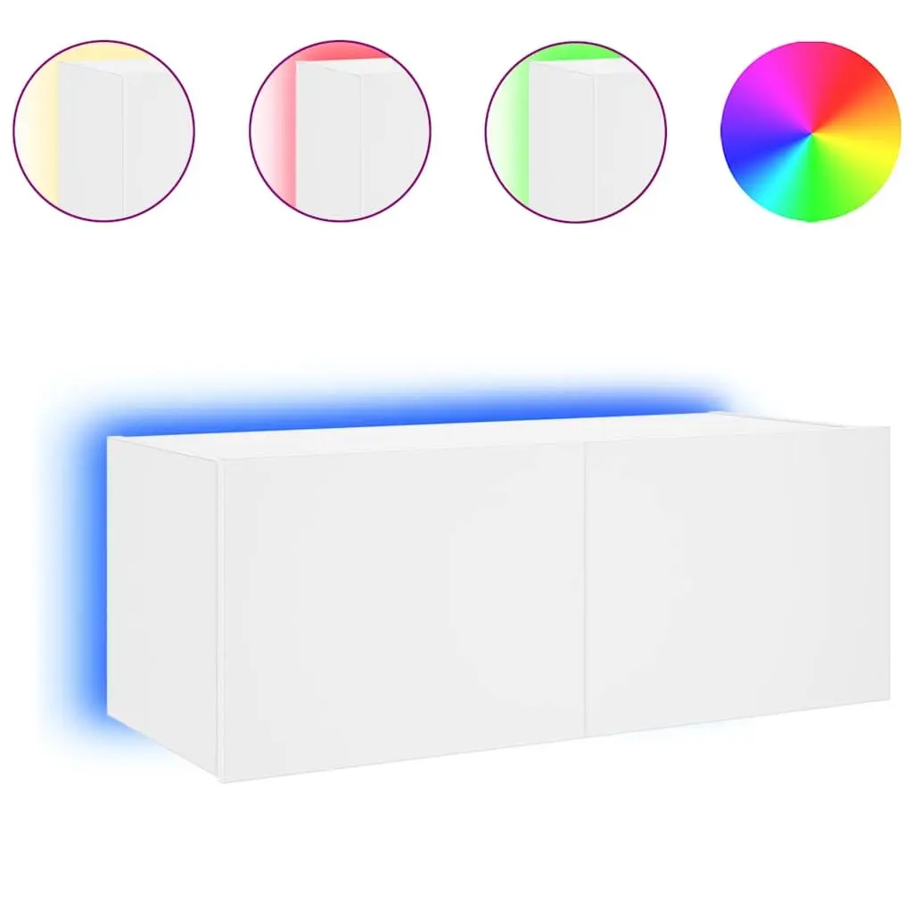 TV Wall Cabinet Engineered Wood 80x35x31cm White RGB LED Lights