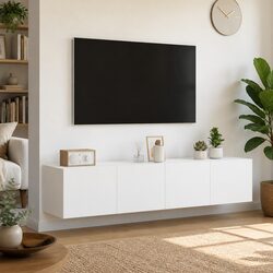 White Floating TV Wall Cabinet Set with RGB LED Lights 80x35x31cm