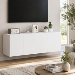Stylish White Floating TV Wall Cabinets with RGB LED Lights