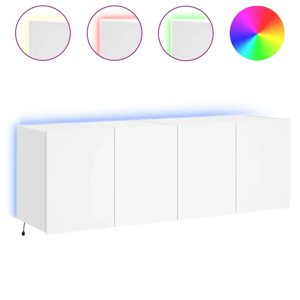 White Floating TV Wall Cabinets with RGB LED Lights