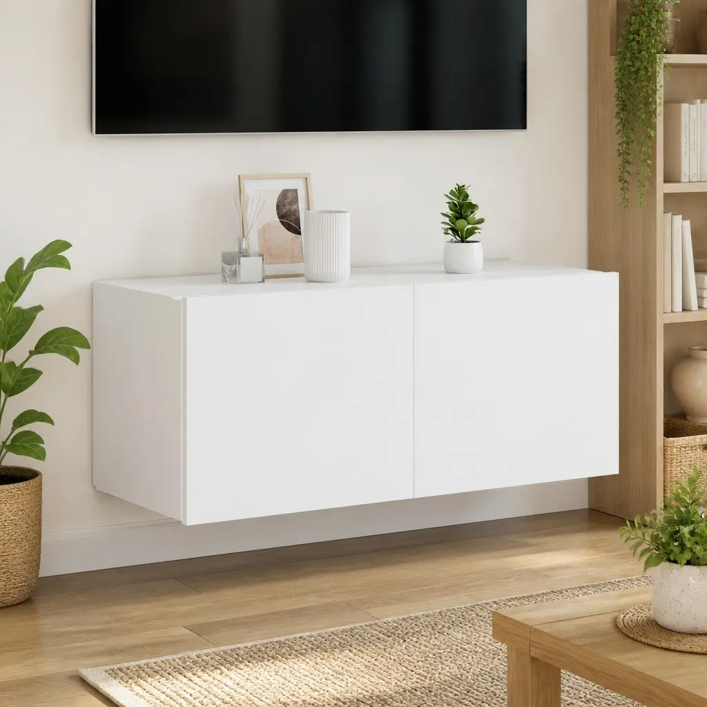 White LED Light TV Wall Cabinet with Storage