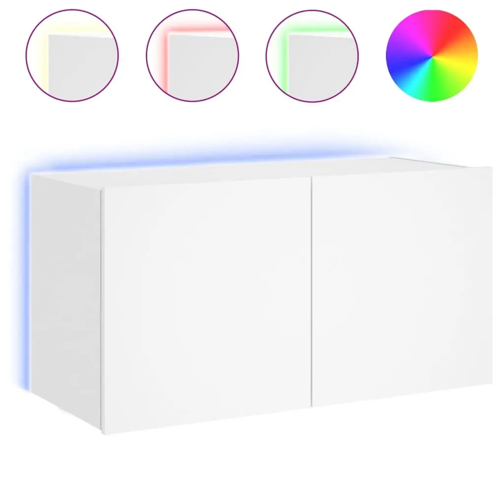 White LED Light TV Wall Cabinet with Storage