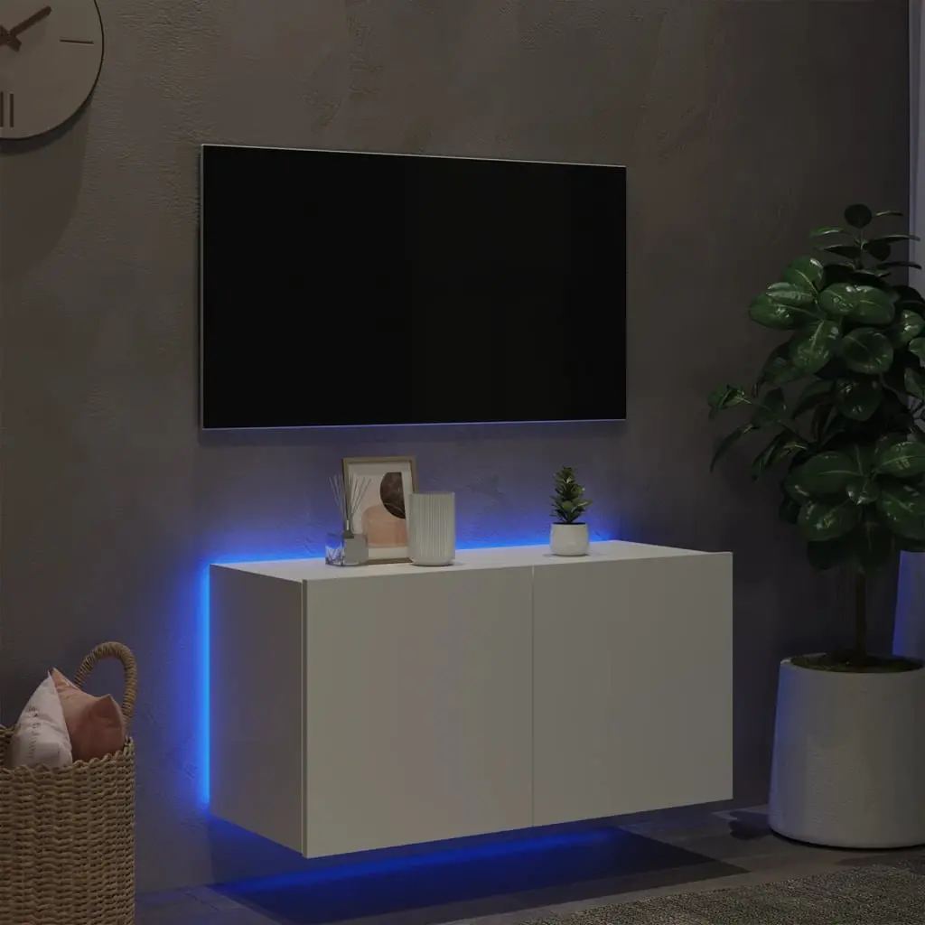 White LED Light TV Wall Cabinet with Storage