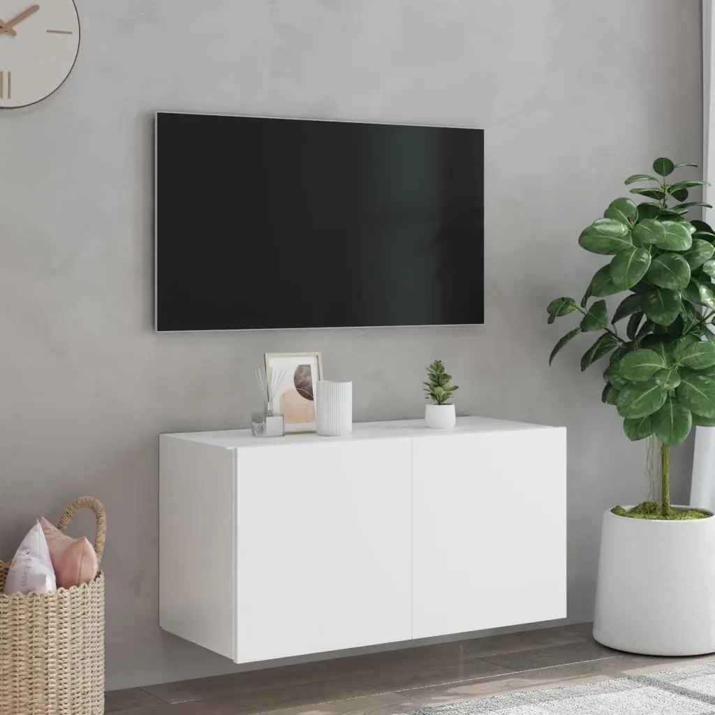 White LED Light TV Wall Cabinet with Storage