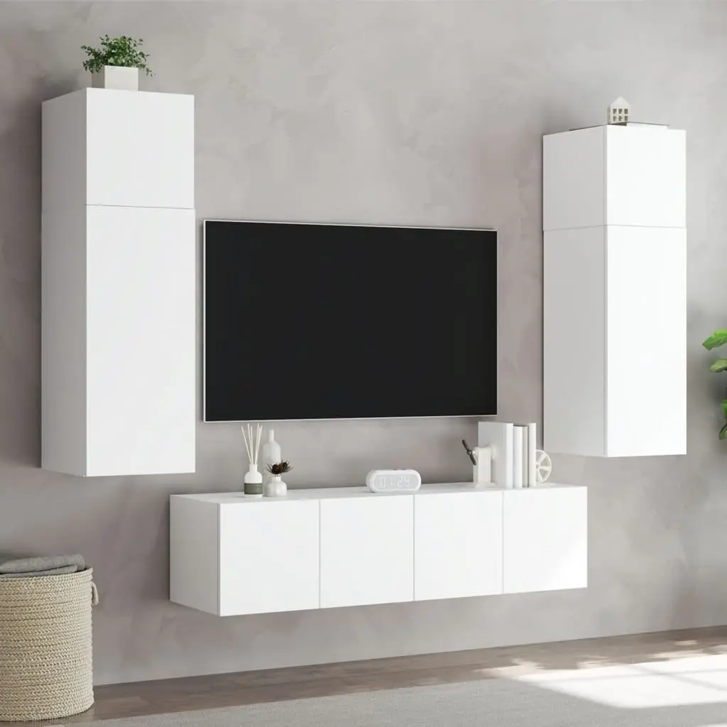 White LED Light TV Wall Cabinet with Storage