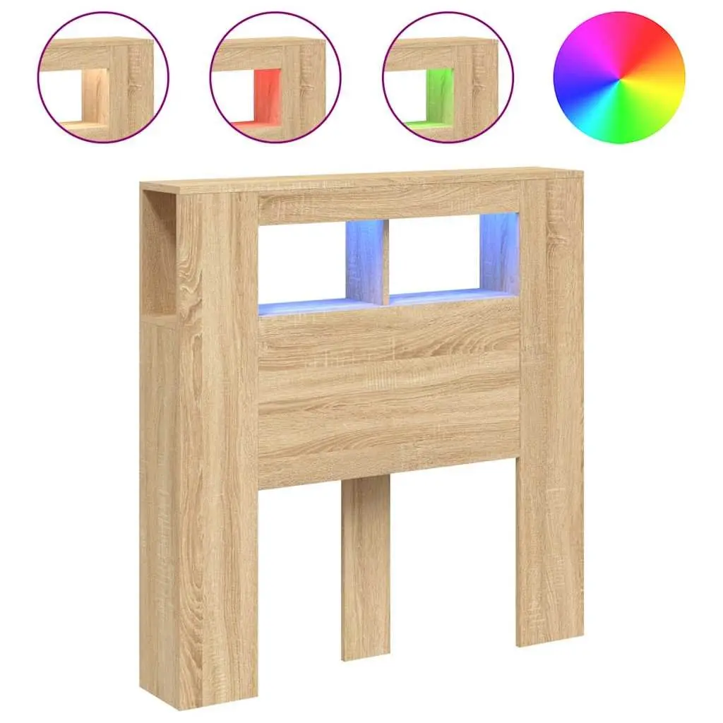LED Headboard Engineered Wood Brown RGB Lights Modern Bedroom Furniture