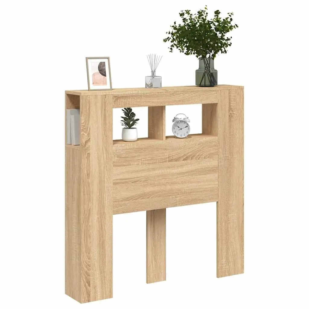 LED Headboard Engineered Wood Brown RGB Lights Modern Bedroom Furniture