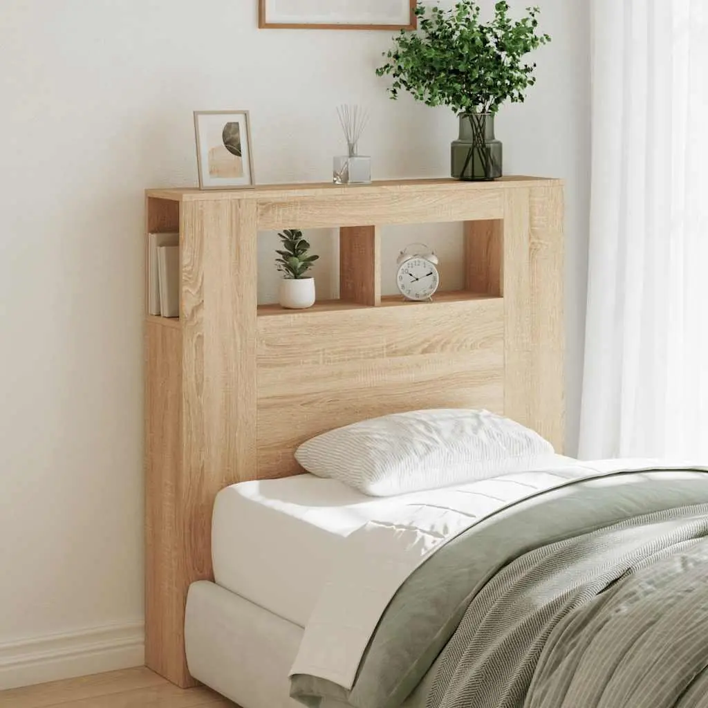 LED Headboard Engineered Wood Brown RGB Lights Modern Bedroom Furniture
