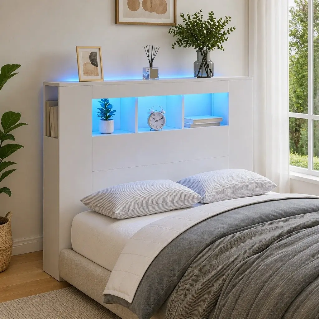 LED Headboard Engineered Wood 120cm White