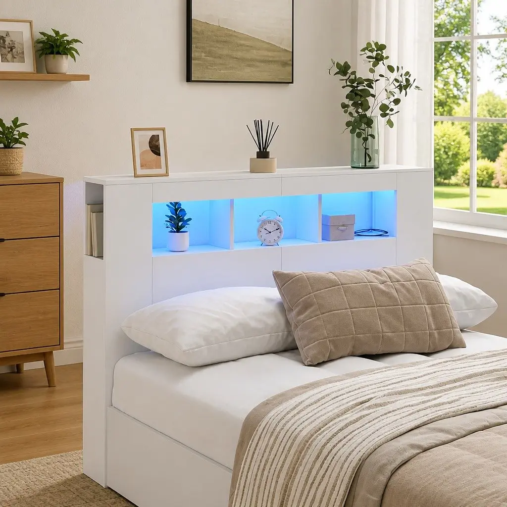 White LED Headboard 140 cm Engineered Wood