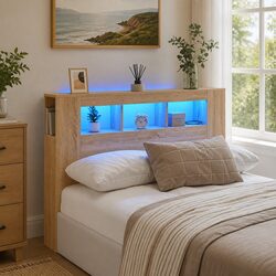 Modern Brown LED Headboard 140 cm with Storage