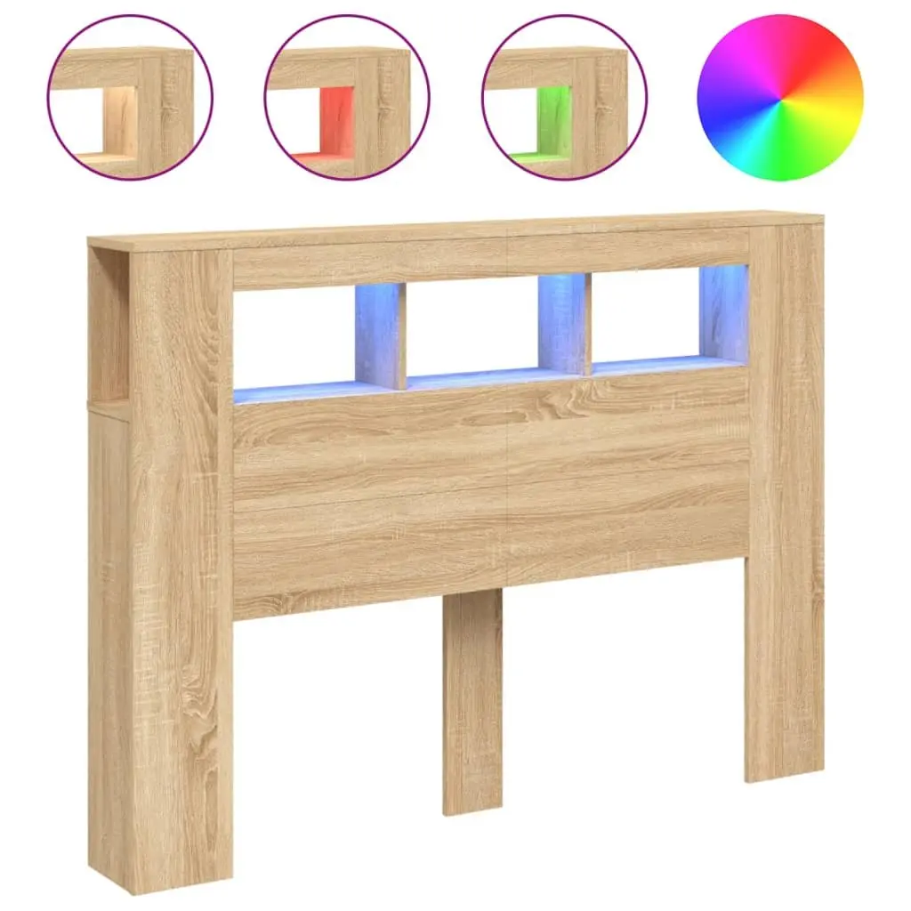 Brown LED Headboard 140 cm with Storage